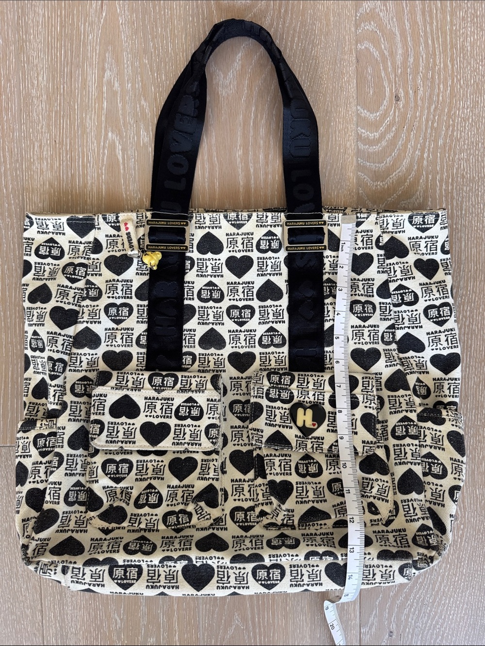 Harajuku Lovers by Gwen Stefani Vintage Y2K Canvas Tote Bag in Black & Cream. - Picture 9 of 10